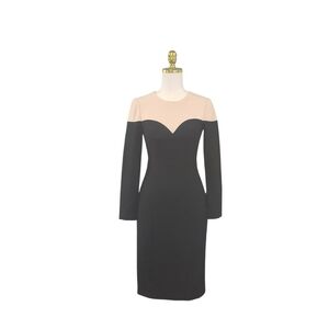 Black Halo Black and Cream Long Sleeve Dress